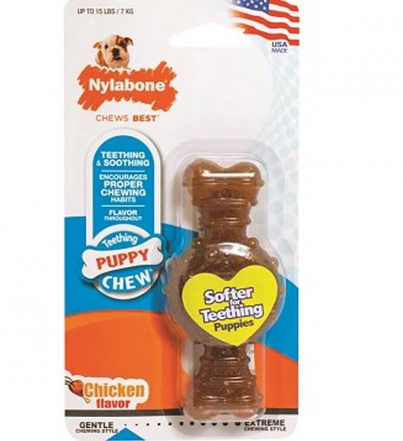Nylabone Puppy Chew Textured Ring & Bone - Chicken Flavor
